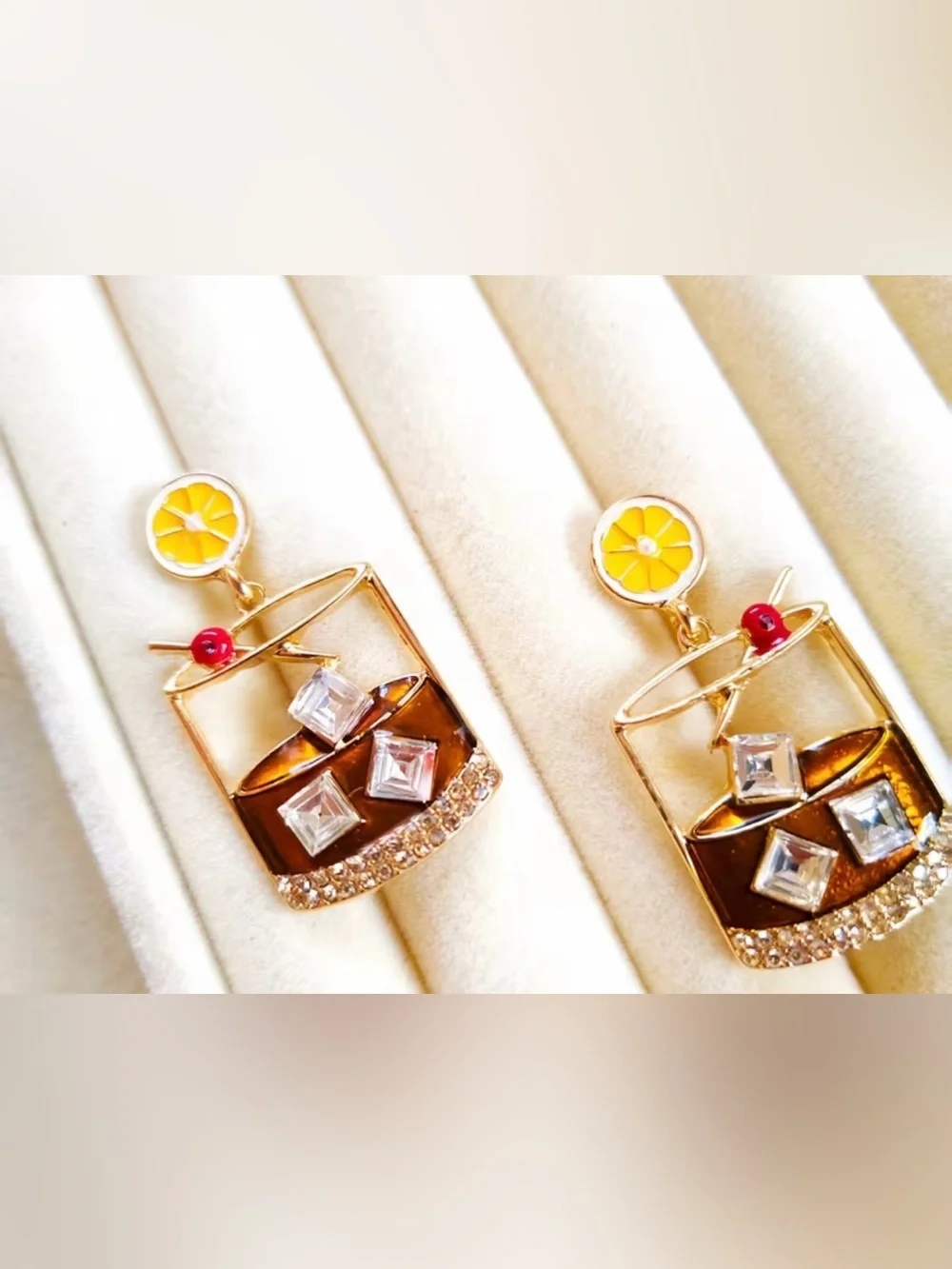 Gold-Tone Brown Cocktail Drop Earrings with Yellow Accents